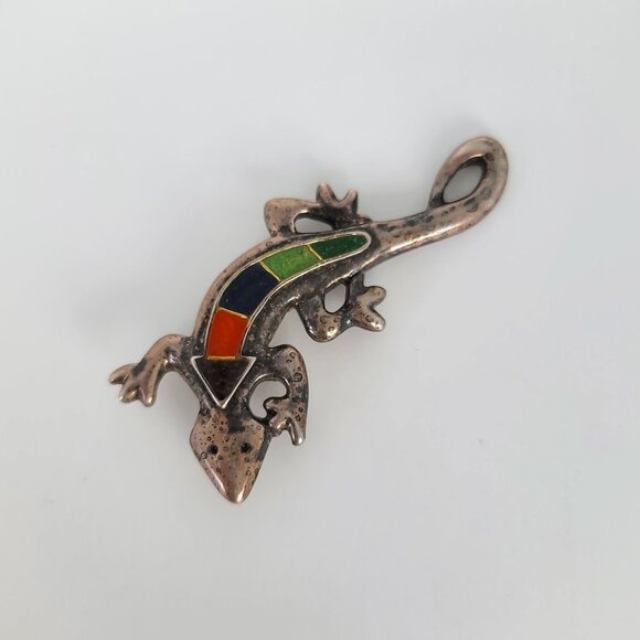 Gemstone & Sterling Lizard Brooch by Relios - Picture 1 of 3